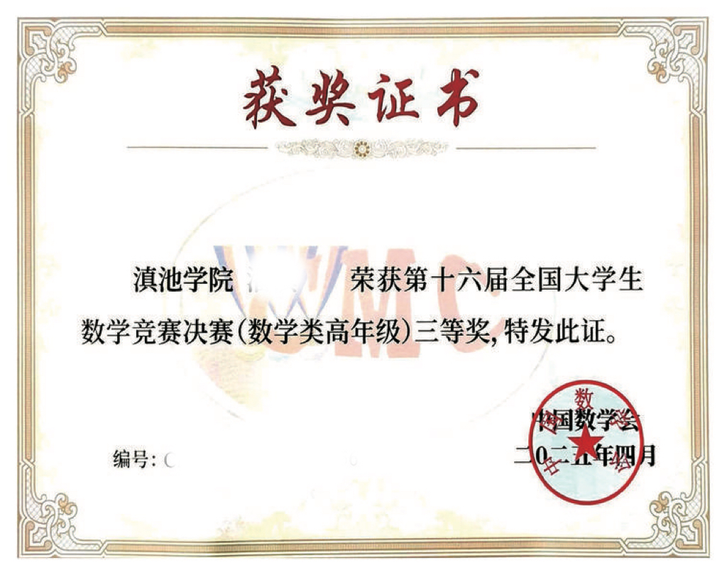 2025全国大学生数学竞赛获奖证书